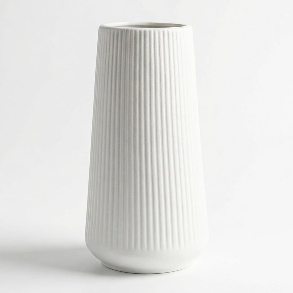 vensovo 8 Inch Glossy White Ceramic Vase, Ribbed Narrow Neck Flower Vase
