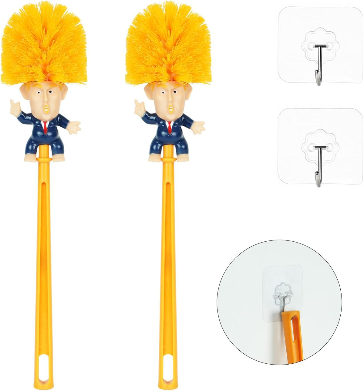 2PCS Funny Trump Toilet Brush with Adhesive Hooks, Prank Toilet Brush Cleaner Scubber, Make Toilet Great Again, Anti Trump Gag Gift for Bathroom Decor, Housewarming, White Elephant Party (2pcs-2)