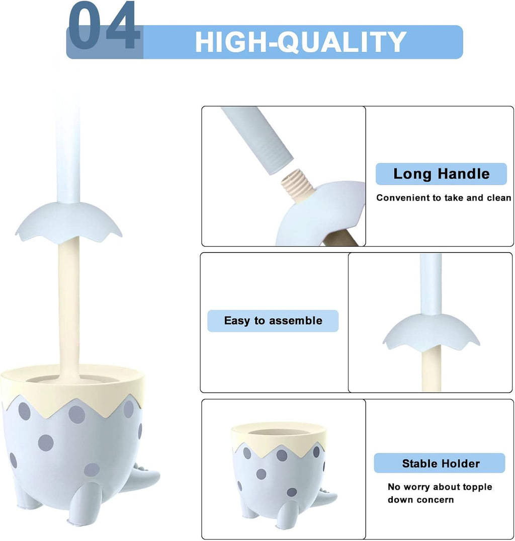 Broom and Dustpan Set+Toilet Brush Dinosaur Shape,Cute Shape Look, TPR Bristles Round Brush, Compact Size Toilet Brushes Floor Standing, 1-Pack