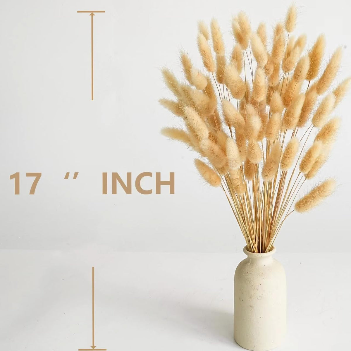 120 PCS Nature Dried Pampas Grass Decor, 17-inch Pompas Floral, Dry Flowers for Decoration, Pampas Grass in Bulk Tall, Nature Bunny Tails Dried Flowers for Boho Wedding Decor