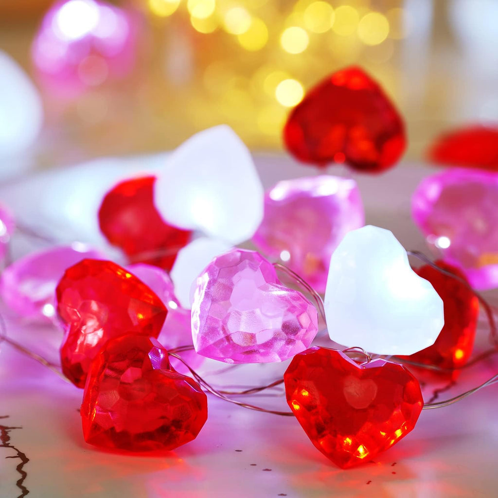 BOHON Valentine Day Decor 10 ft 30 LEDs 3D Heart Lights, Red White Pink