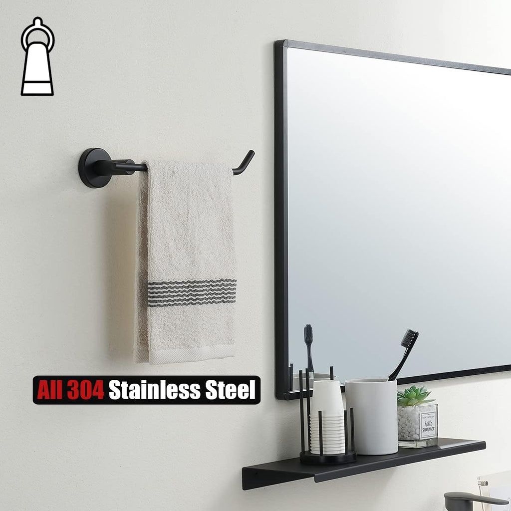 JQK Bathroom Hardware Set, 5-Piece Bath Accessories Set Matte Black Wall Mount Includes 24 in Towel Bar, 9 in HT Bar, TP Holder, Towel Hook x 2, BAS105-PB