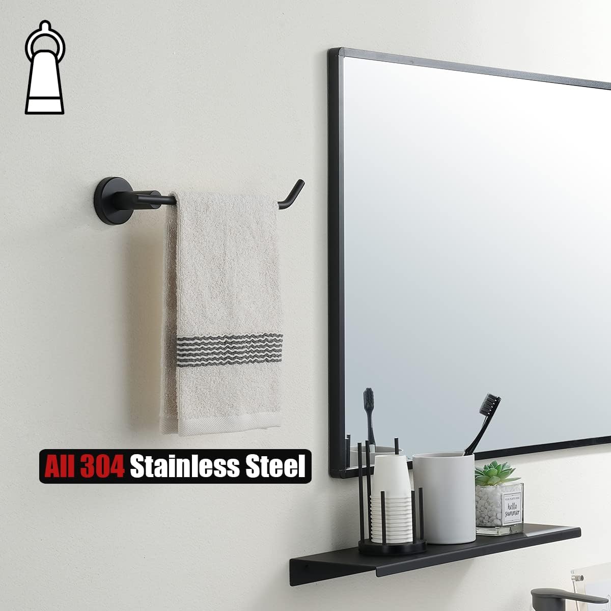 JQK Bathroom Hardware Set, 5-Piece Bath Accessories Set Matte Black Wall Mount Includes 24 in Towel Bar, 9 in HT Bar, TP Holder, Towel Hook x 2, BAS105-PB