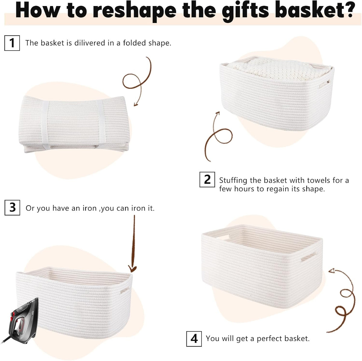 OIAHOMY Storage Basket for Shelves, Closet Cube Storage Bins Baskets for Clothes Blanket Towels, Baby Nursery, Toy Baskets Box, Woven Rope Basket, 15.75 * 11.81 * 7.09 IN, 2 Packs White