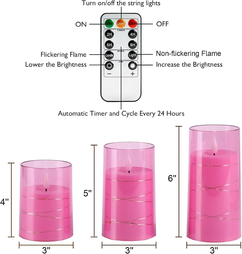 Homemory Flickering Flameless Candles, Pink LED Pillar Candles with Remote