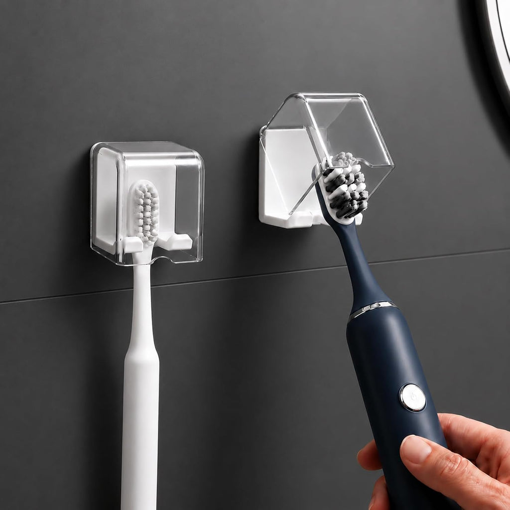 Toothbrush Holders for Bathroom Wall, 2 Pack with Flip Covers and Drainage