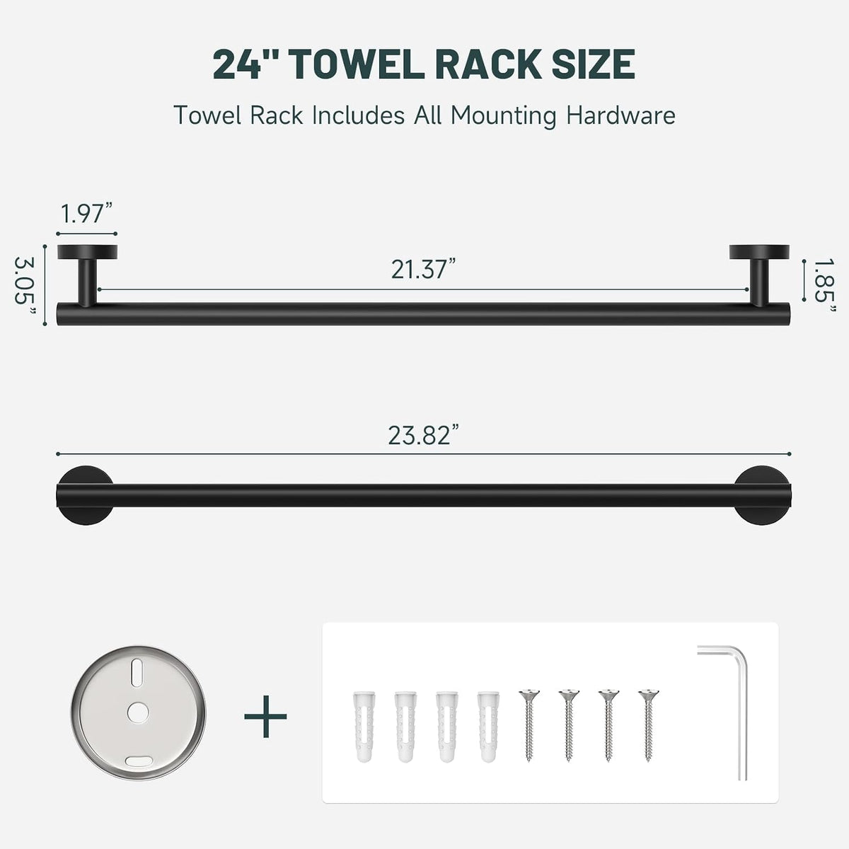 24 Inch Towel Rack for Bathroom, Matte Black