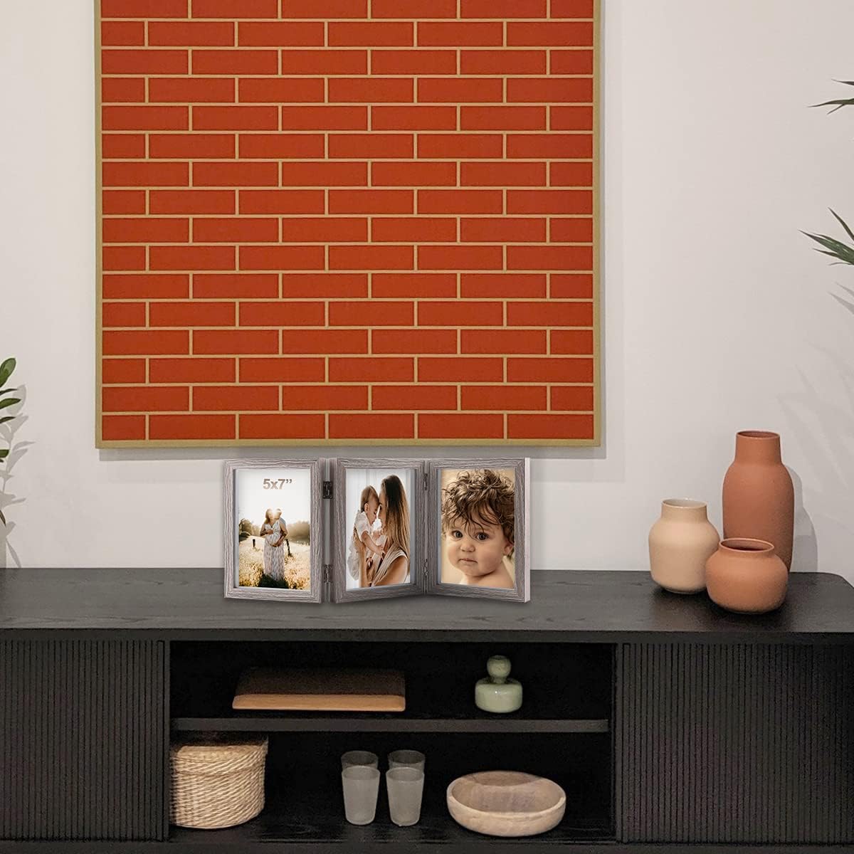 WUTL 4x6 Picture Frame Triple Frame Shadow Box with Glass Front Wood Grey