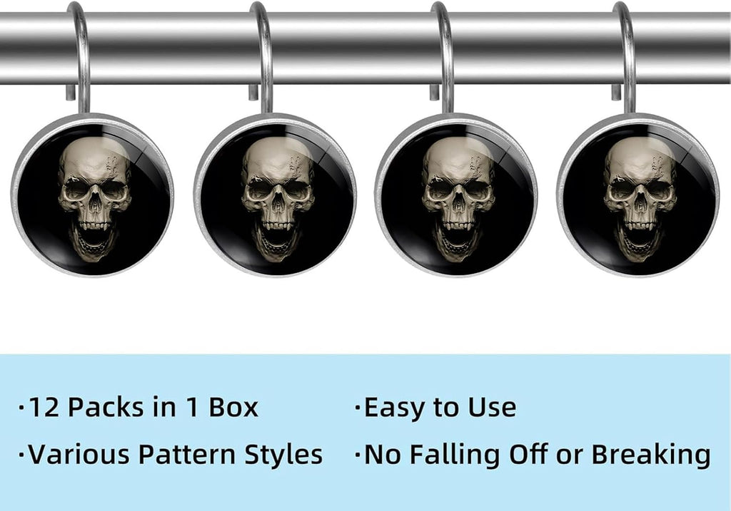 White Skull Shower Curtain Hooks Set of 12