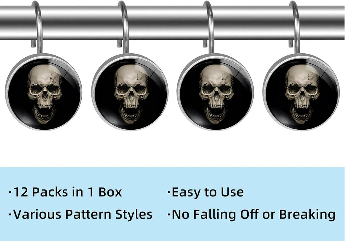 White Skull Shower Curtain Hooks Set of 12