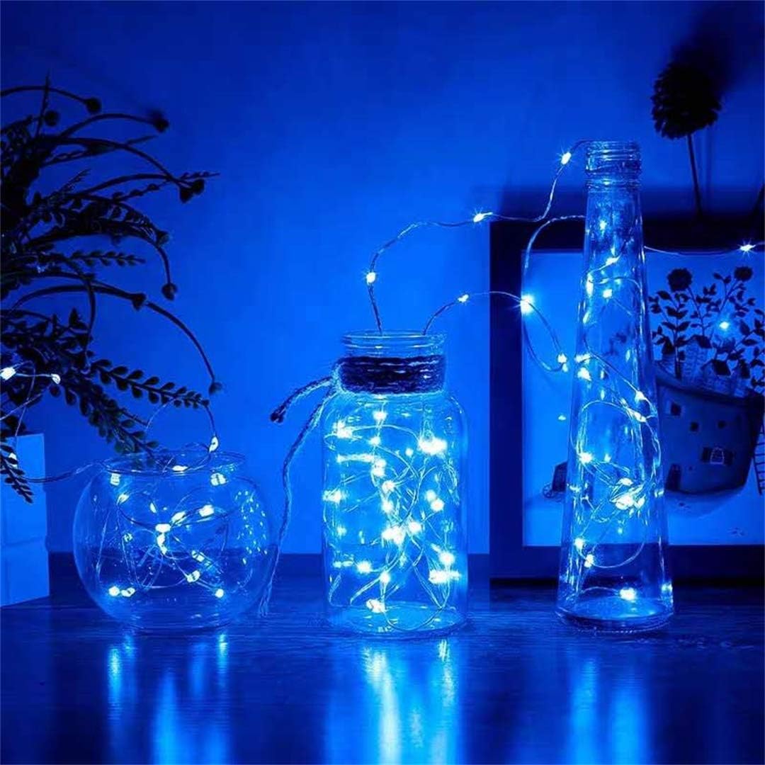 4 Pack Battery Operated Dewdrop Led Lights,Indoor Mini Fairy Lights With Timer Function,For Wedding Home Parties Christmas Holiday Decoration,6 Hours on/18 Hours Off ,30 Count LEDs,10 Feet(Blue)