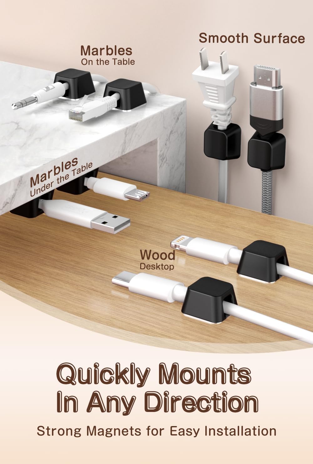 Magnetic Clip for Cords, Maveek 5 Pack Cable Holder Magnet Cord Clips Organizer Desk Wall Metal Table Cable Management for Charger USB C Home Office Car (Black)
