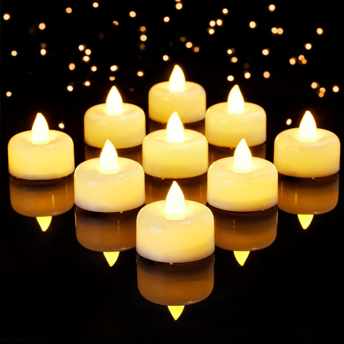 Amagic 12 Pack Timer Tea Lights Candles Battery Operated Candles with 6H Timer, Auto On Daily, Flickering LED TeaLights for Wedding, Table Centerpiece, Home Decor, Christmas, Halloween, Ivory Base