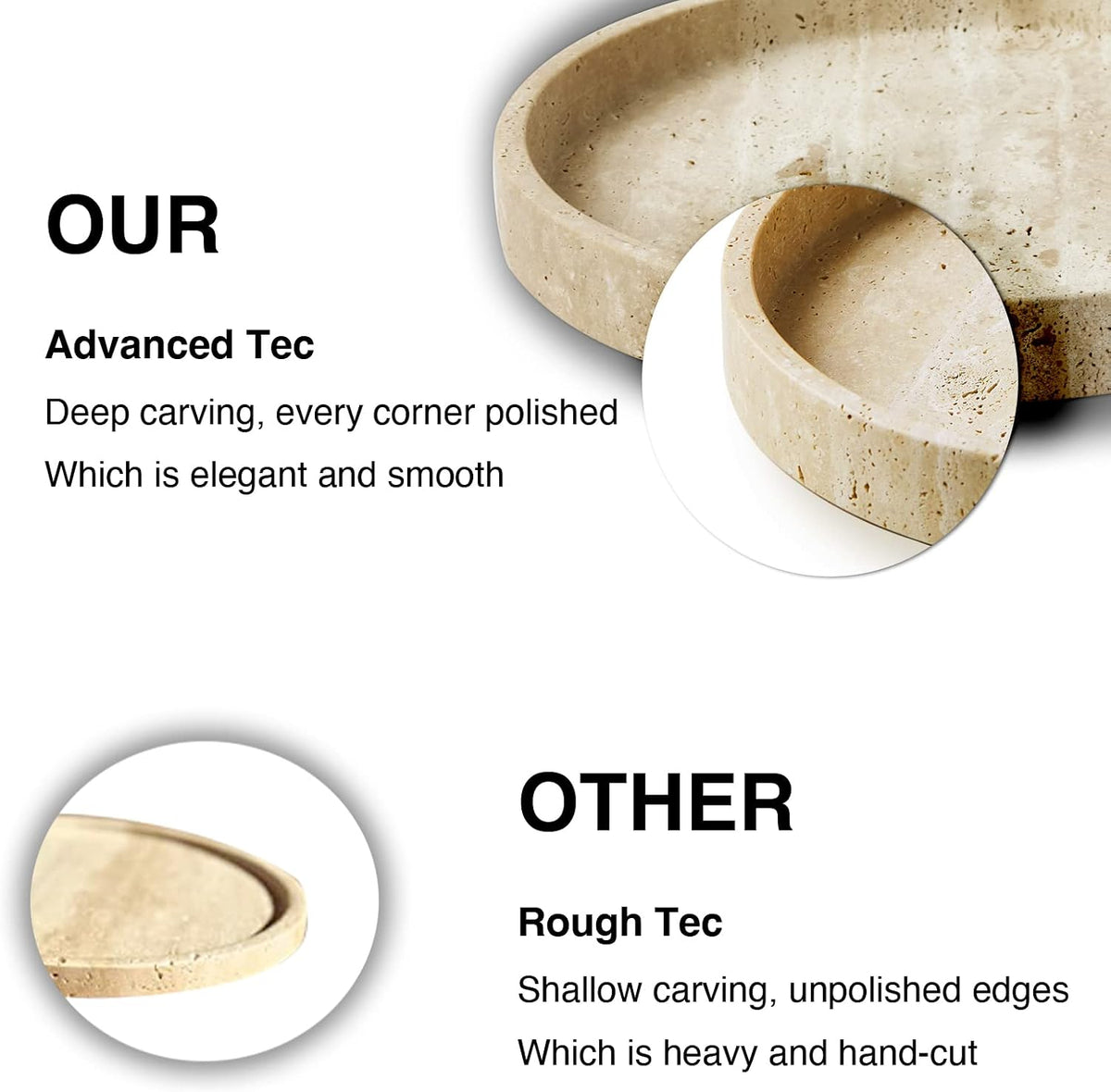 Travertine Marble Vanity Tray, Round Ottoman Tray Minimalist Modern Decorative & Fruit Serving Plate for Bathroom, Kitchen, Nightstand, Coffee Table Decor, Jewelry Ring Dish Holder, Beige