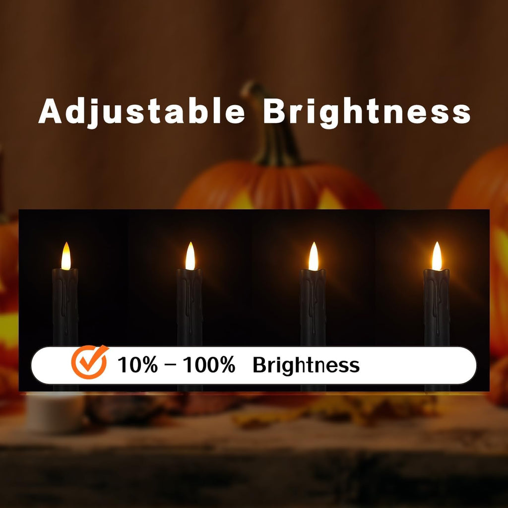 Black Short Flameless Taper Candles Battery Operated, 6.7in Set of 6