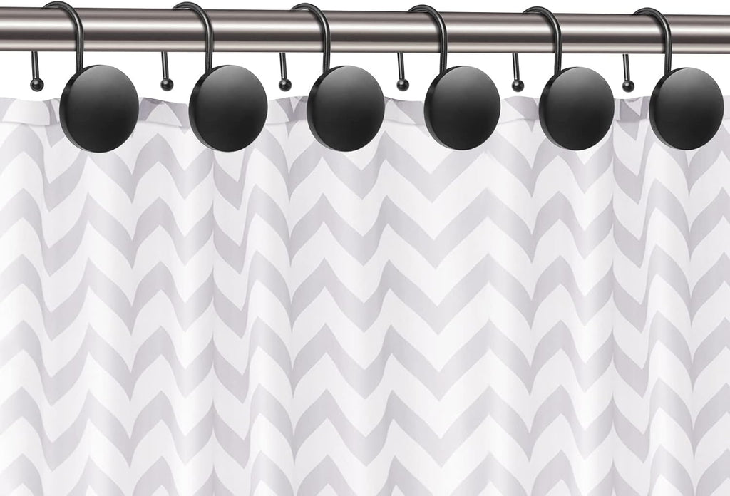 Round Button Resin Shower Curtain Hooks Set of 12 Decorative Shower Curtain Hangers for Bathroom Classic Farmhouse Style Simple Modern Elegant Matte Black