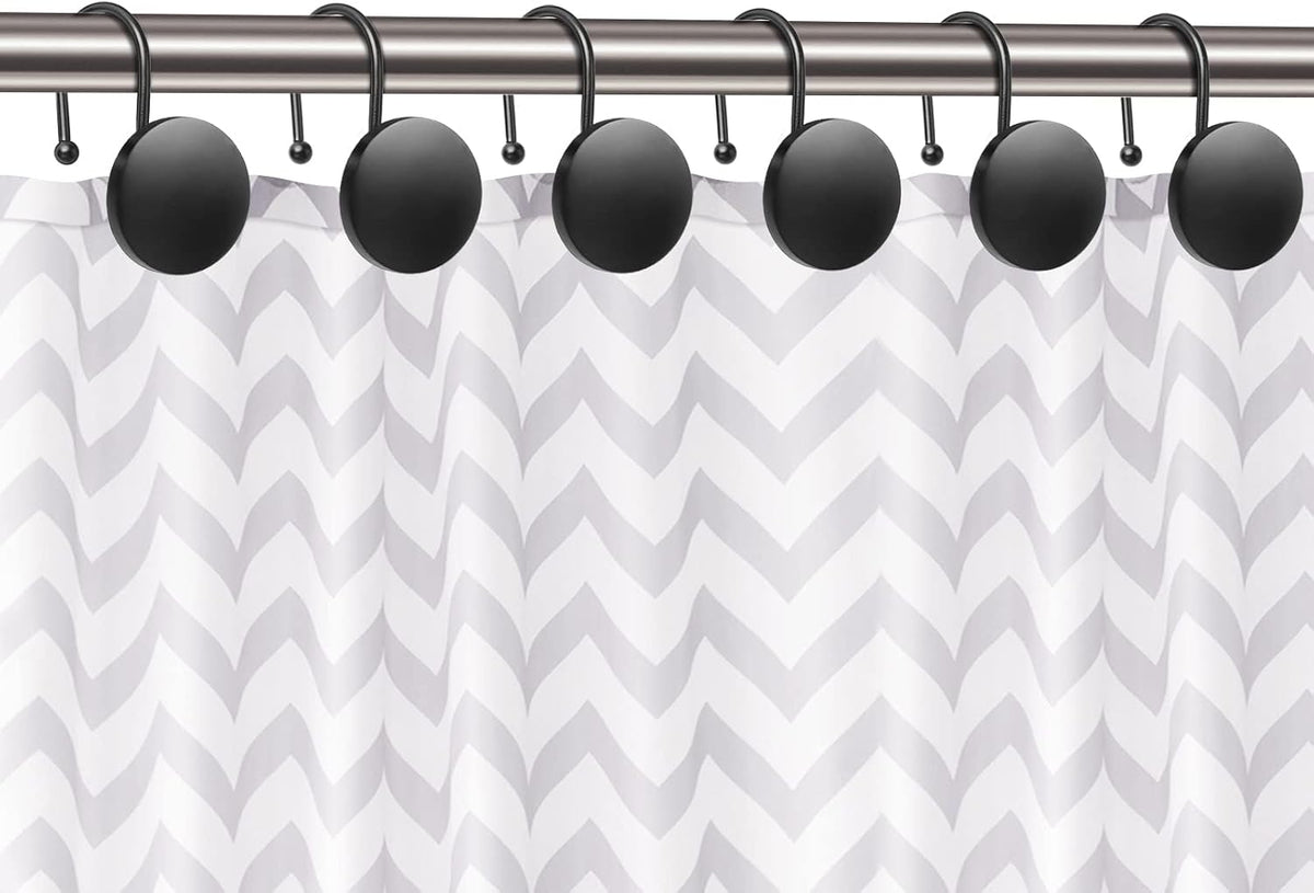Round Button Resin Shower Curtain Hooks Set of 12 Decorative Shower Curtain Hangers for Bathroom Classic Farmhouse Style Simple Modern Elegant Matte Black