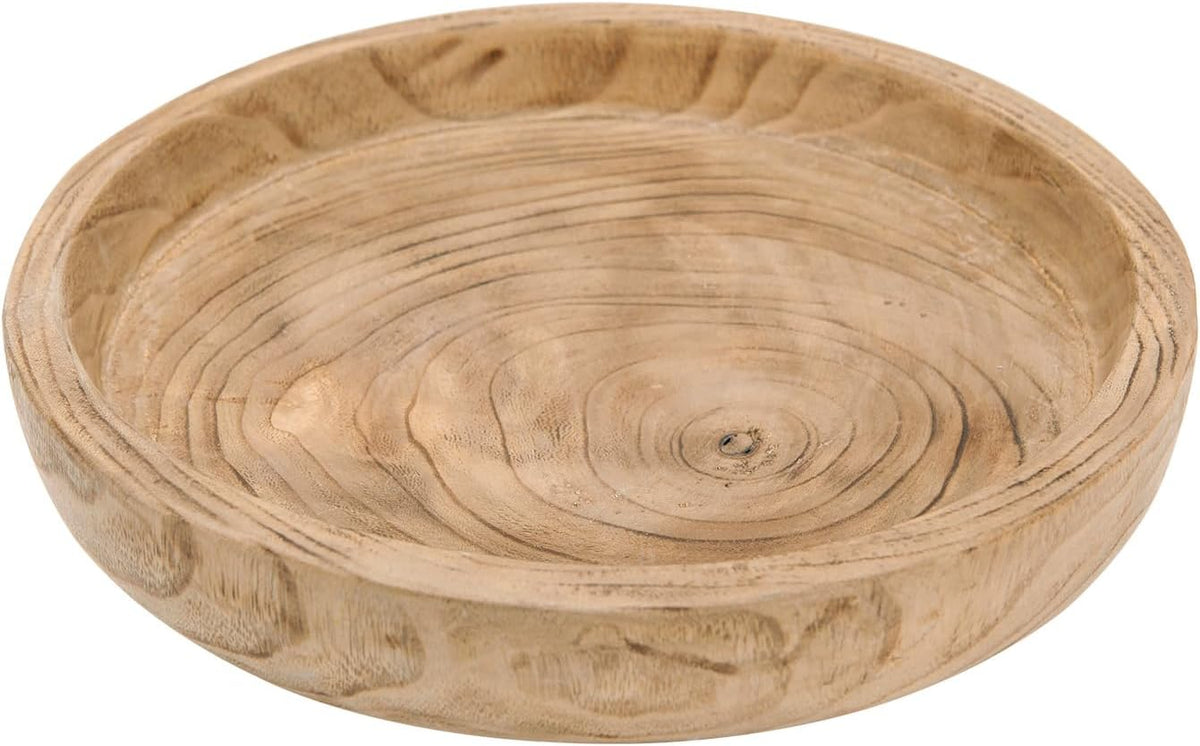 NIKKY HOME 12" Hand Carved Dough Bowls, Paulownia Wood Round Serving Bowl Decorative Wooden Tray, Natural