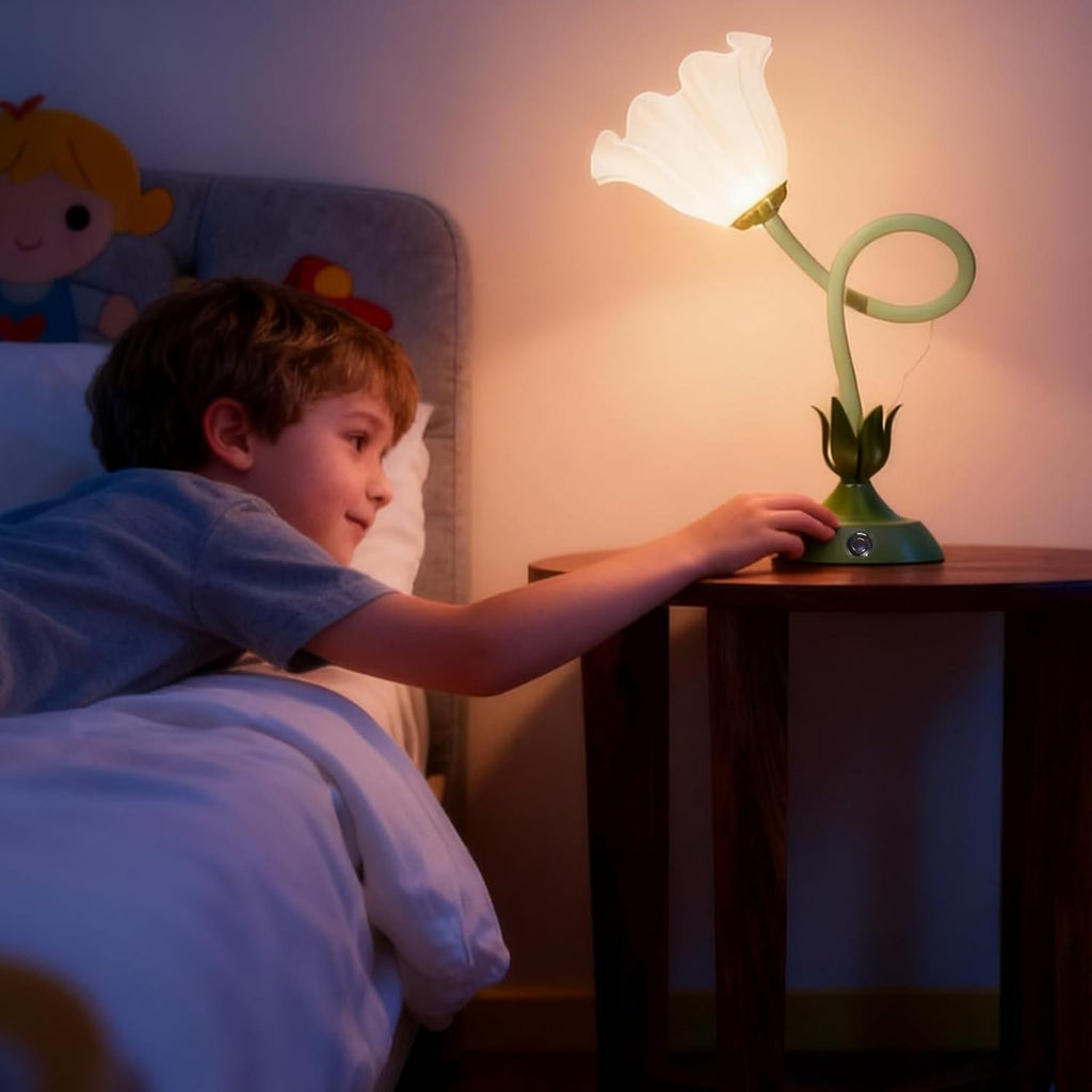 Cordless Flower Table Lamp Green, Valentine‘s Gift, 5200-mAh Rechargeable Touch Lamp, 3-Way Dimmable, Build-in Integrated LED 320 Lumen Max, for Nightstand Bedroom Living Room