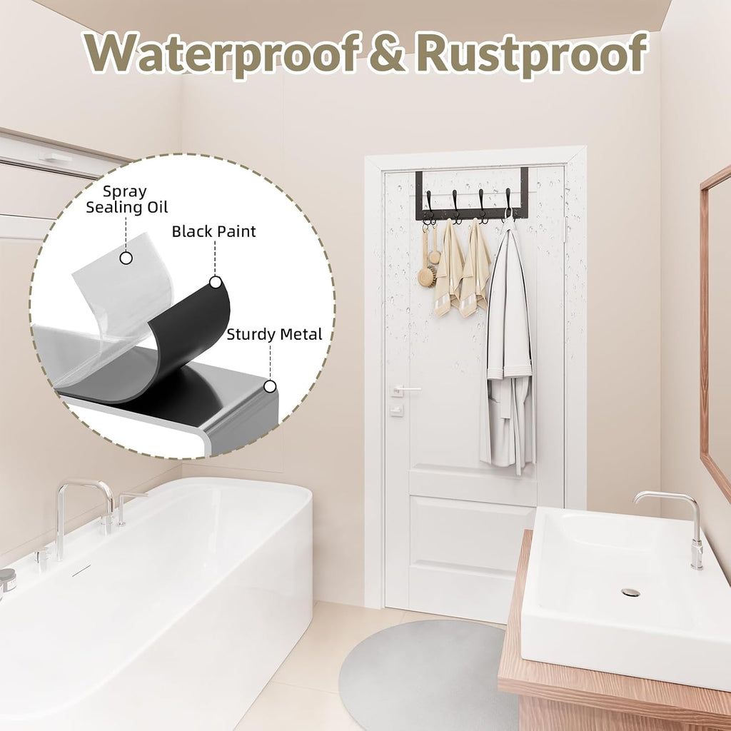 Heavy Duty Over The Door Towel Rack for Bathroom, Black Door Towel Hanger
