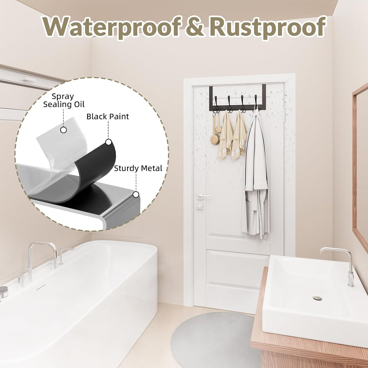 Heavy Duty Over The Door Towel Rack for Bathroom, Black Door Towel Hanger