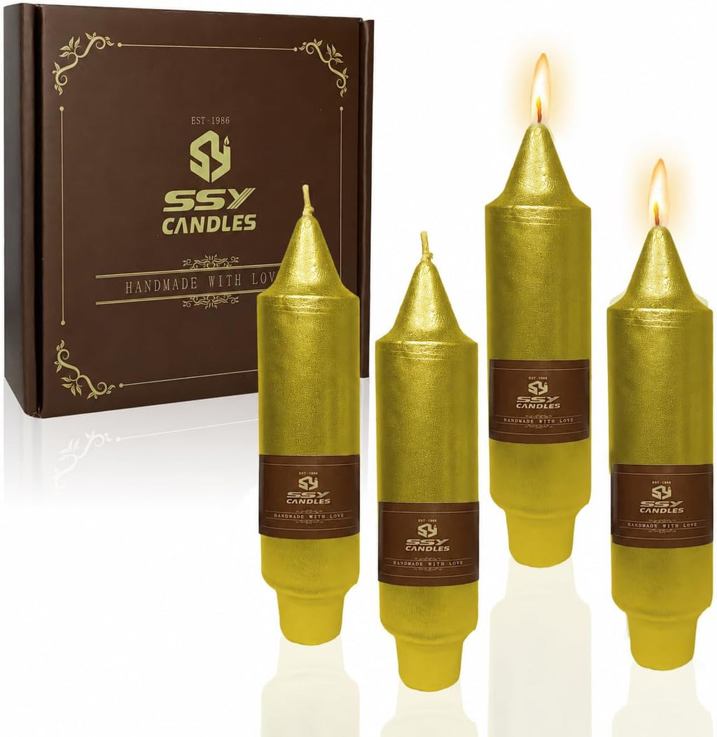 Gold Short Taper Candle Candle Sticks, 5 Inch Mini Pillar Candles, 4PCS Handmade Unscenteds Candlesticks for Holidays Church Christmas Celebration Party Decor