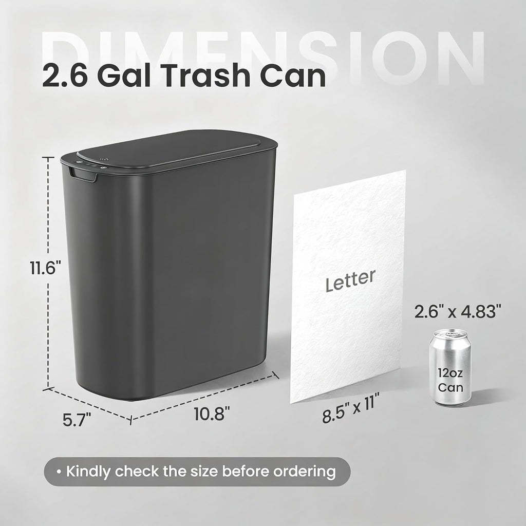 Cesun Automatic Small Bathroom Trash Can with Lid, 2.6 Gallon, Grey