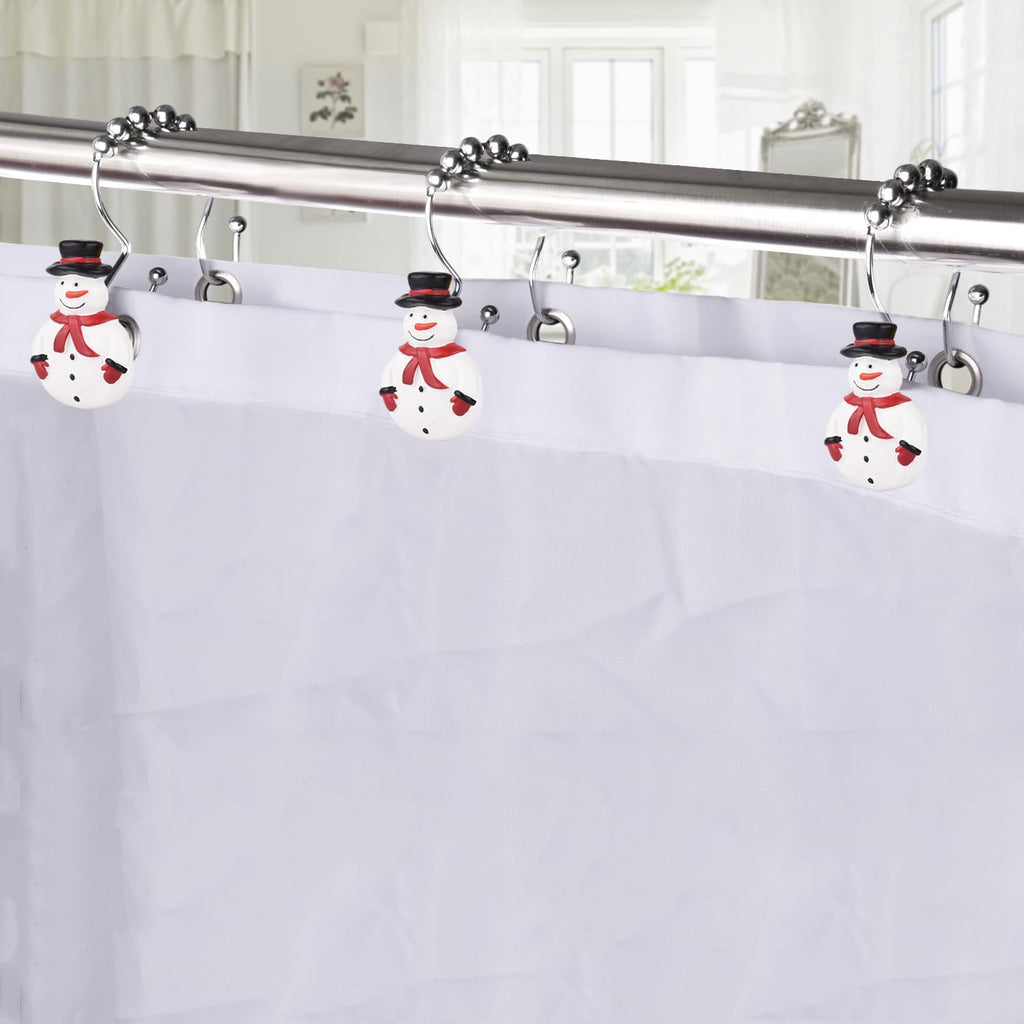 Christmas Double Shower Curtain Hooks,12PCS Xmas Snowman Rust Proof Shower Curtain Hook Rings for Winter Decoration in Bathroom and Living Room