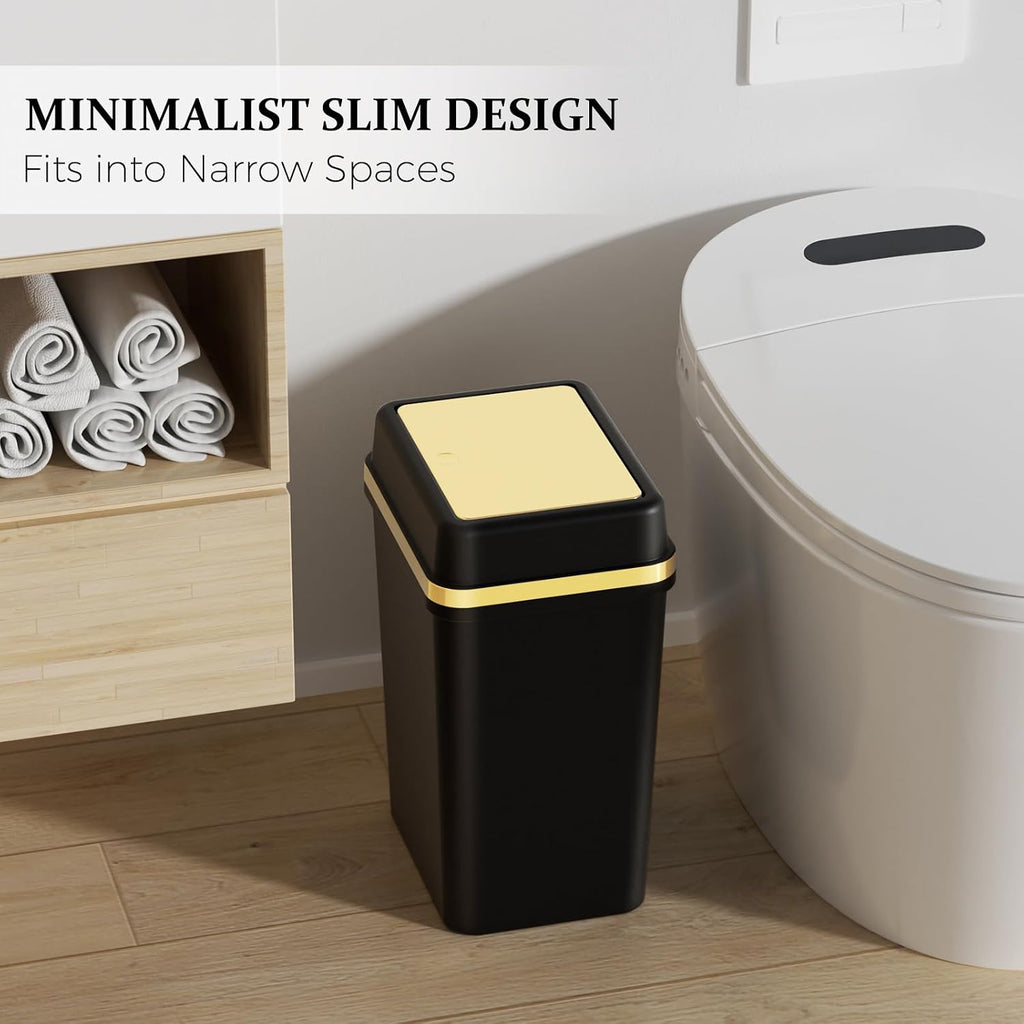 3 Pack Bathroom Trash Can with Lid 4 Gallon Small Trash Can with Press Top Lid Bathroom Garbage Can with 150 Counts Trash Bags for Kitchen Bedroom Office(Black Navy Blue Dark Green)