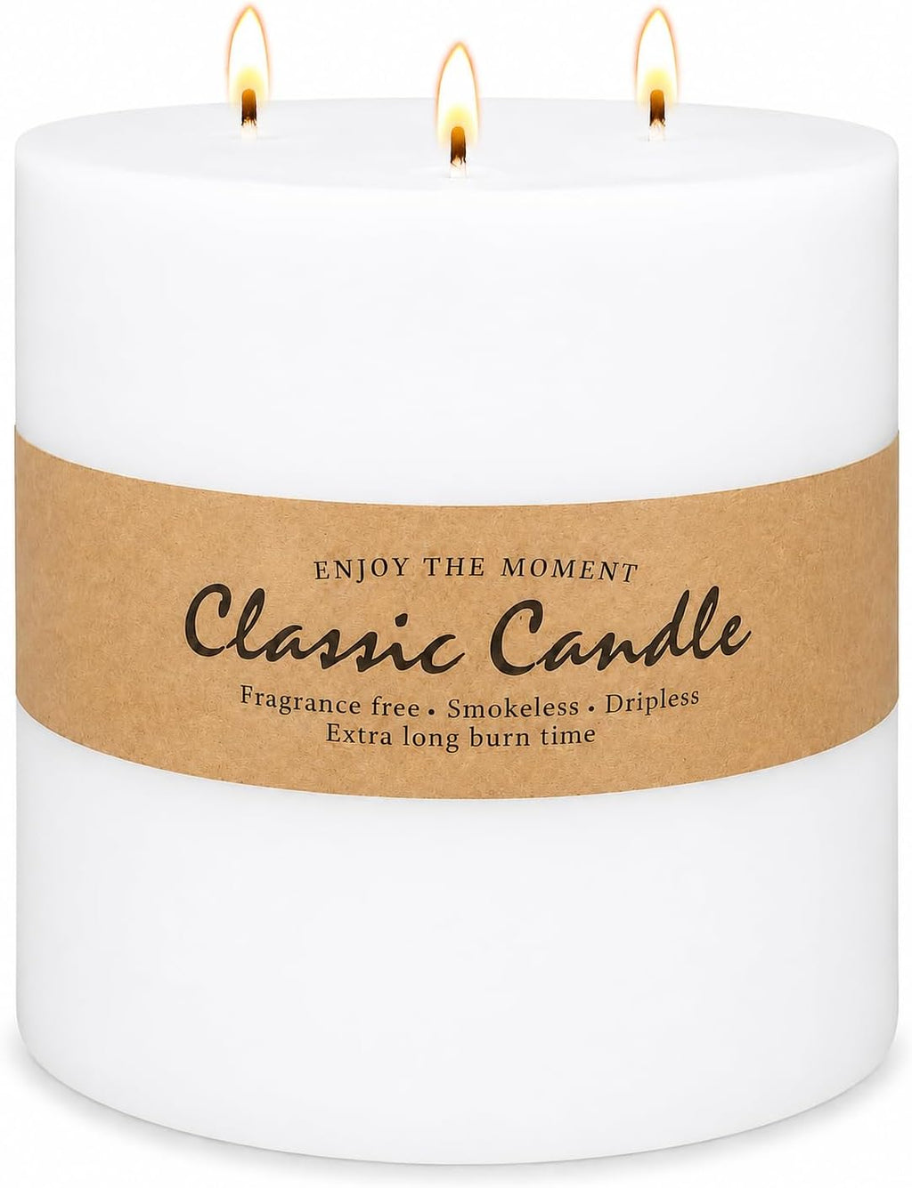 Large 3-Wick White Pillar Candle for Home Decoration - 6x6 Inch