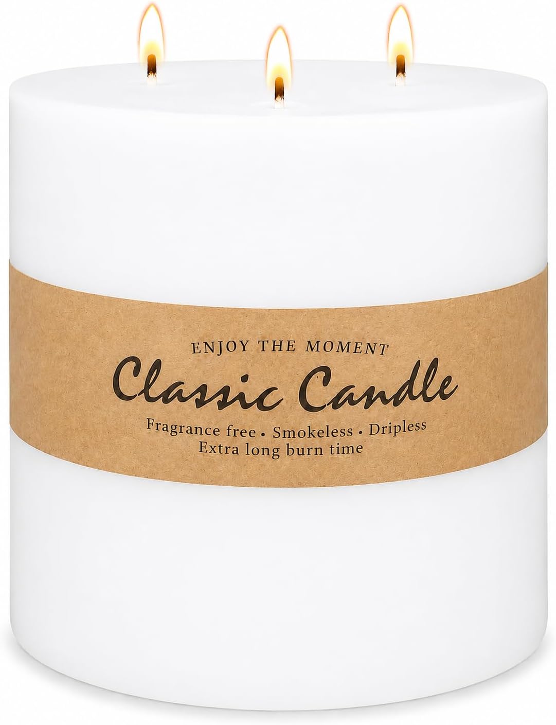 Large 3-Wick White Pillar Candle for Home Decoration - 6x6 Inch