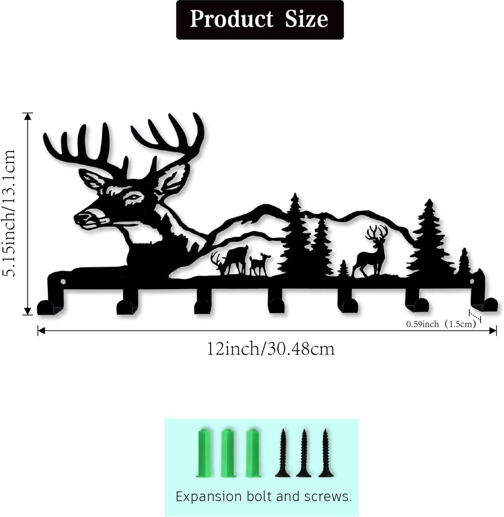 Key Holder for Wall Decorative, Metal Key Holder, Key Organizer for Wall Mount, Hanging Key Rack with 7 Hooks, Key Hooks for Hallway Entryway Office Kitchen Farmhouse (Deer)