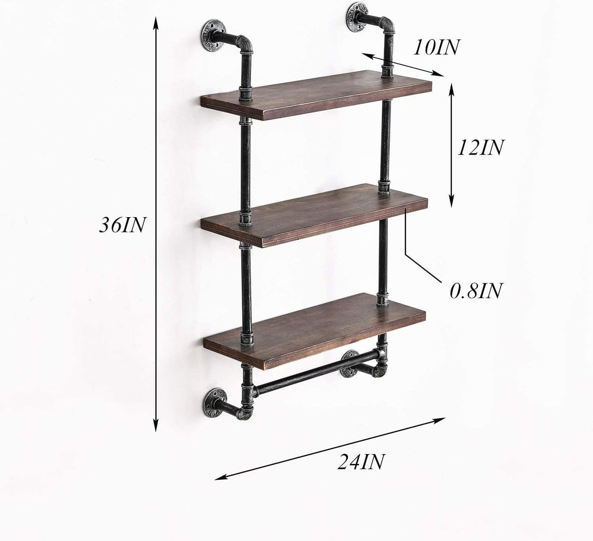 DR.IRON Industrial Pipe Shelving Rustic Bathroom Shelves with Towel Bar, 24" Pipe Shelf Wall Mounted, Farmhouse Bathroom Shelf Storage (3 tier-24)