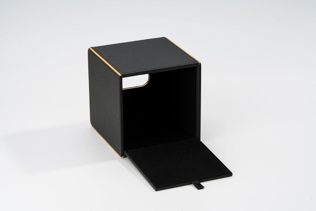 Ukwell Square Tissue Box Cover Linen-Textured Faux Leather Tissue Holder with Gold Trim Modern Home Decor Piece for Home & Office