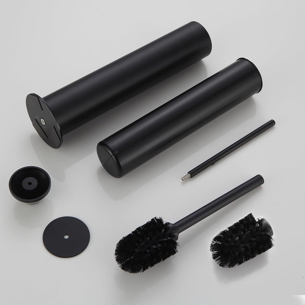 BGL Toilet Brush and Holder Set, Heavy Duty 304 Stainless Steel, Round Base and Long Handle for Bathroom Deep Cleaning, Drip-Proof, Space Saving for Storag, Black