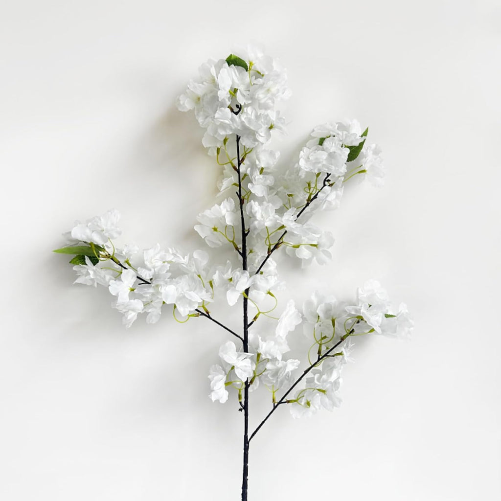 Artificial Cherry Blossom Branches, 5Pcs White Silk Faux Flowers, 33.5in