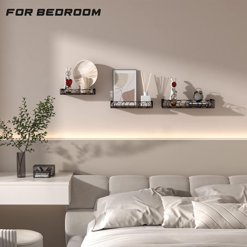 Moon Phase Wall Shelf, 3 Black Side Brown Base Floating Shelves
