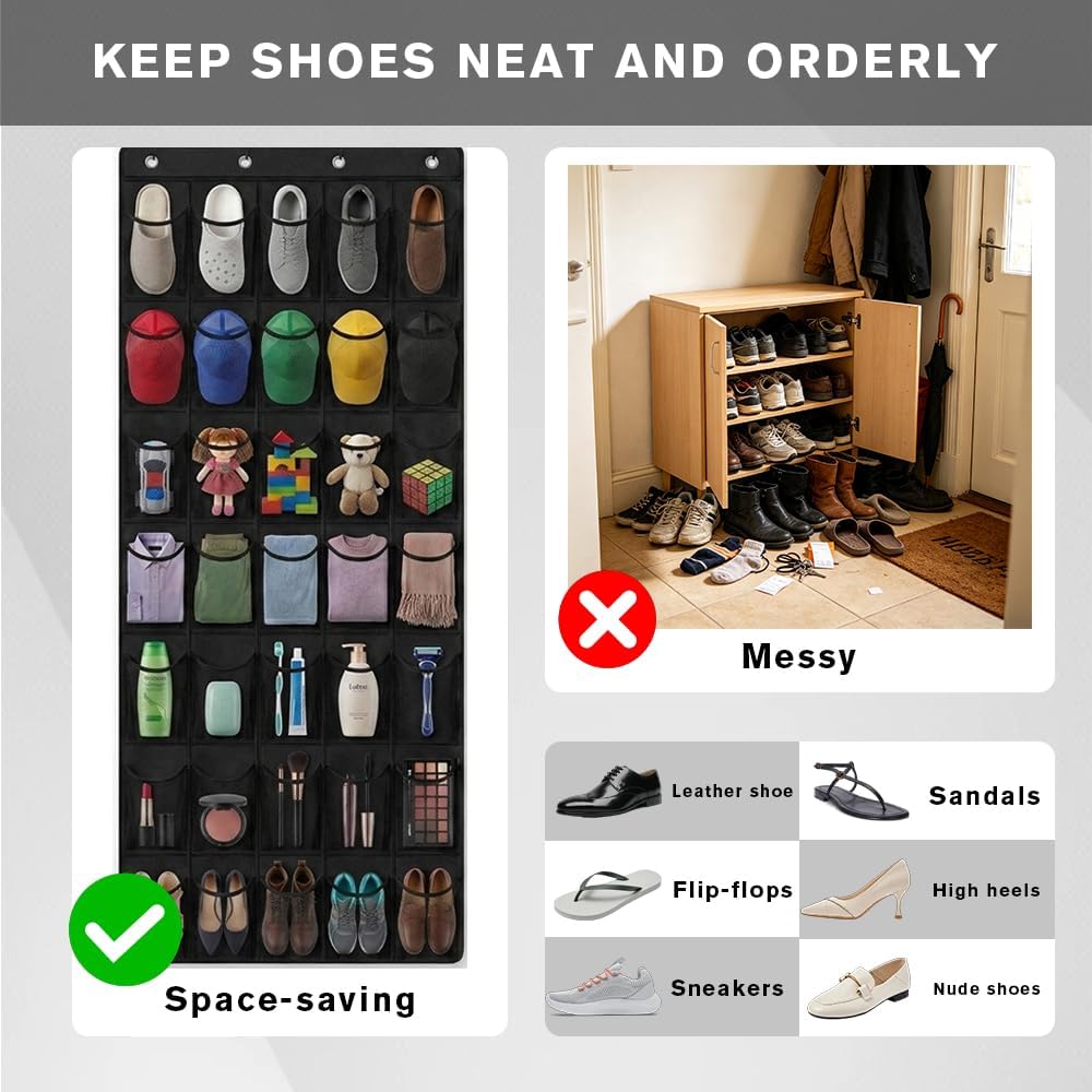 35 Pockets Over the Door Shoe Organizer, Breathable Mesh Hanging Shoe Rack