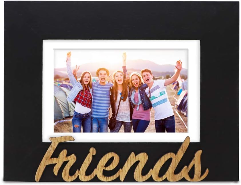 Isaac Jacobs 5x7 (Matted 4x6) Black Wood Sentiments “Friends” Picture Frame