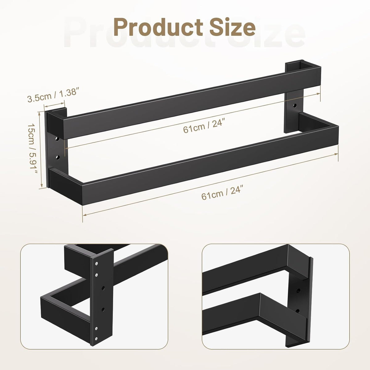 Double Towel Bar,Towel Holder for Bathroom Stainless Steel Towel Rack Wall-Mounted Bathroom Towel Bar 24-Inch Bathroom Hardware Accessories,Matte Black