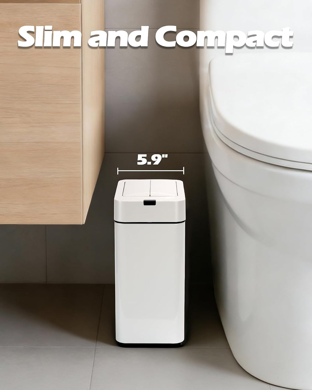 ELPHECO Slim Bathroom Trash Can with Lid 2.6 Gallon Smart Trash Can White