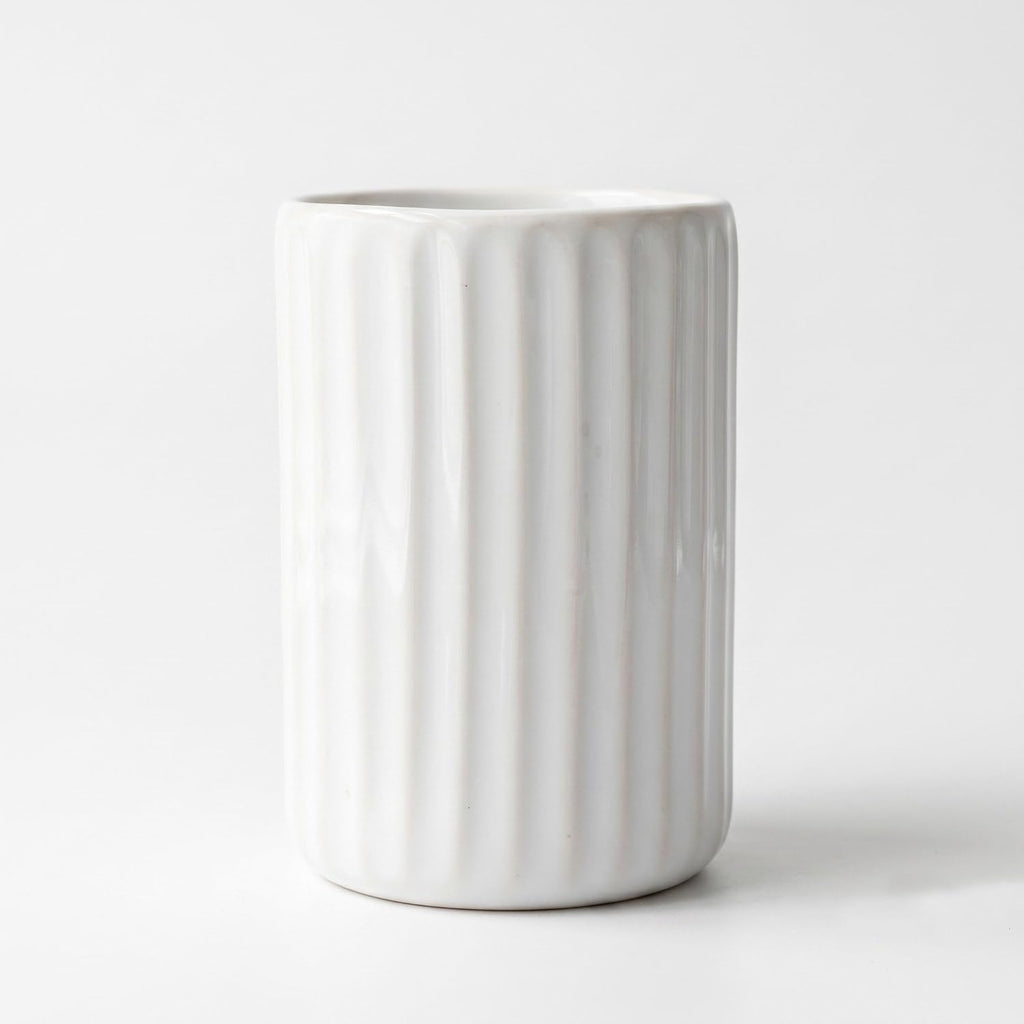 Sand White Ceramic Toothbrush Holder for Bathroom & Kitchen Countertop