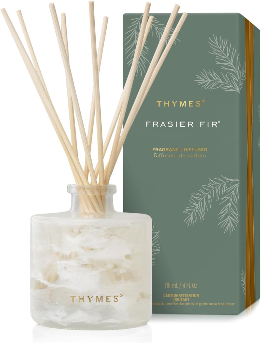 Thymes Frasier Fir Reed Diffuser Set, Tidings | Winter White, 4 fl oz