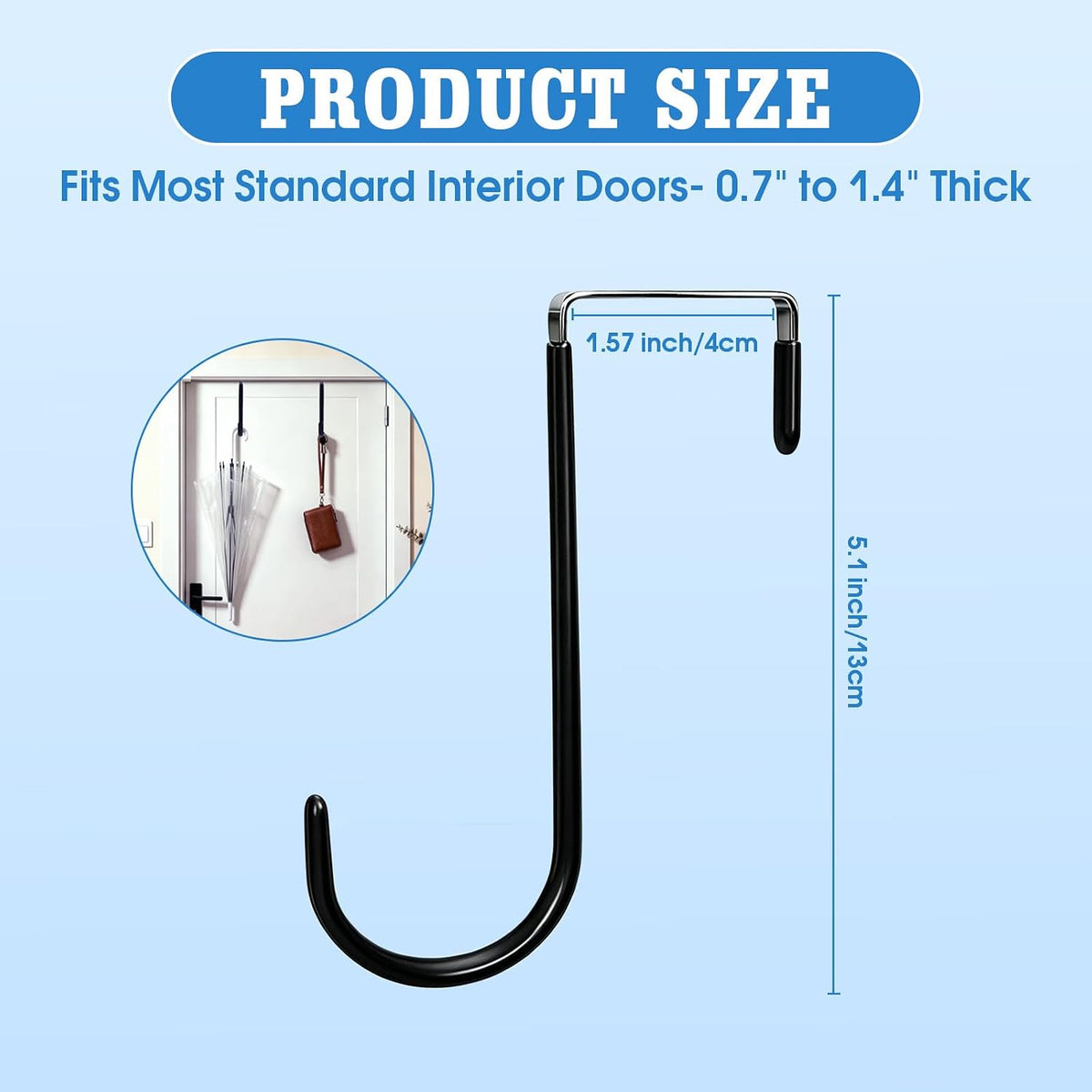Over Door Hooks 3PCS, Heavy Duty 25LB, Fits 1.57" Thick Doors