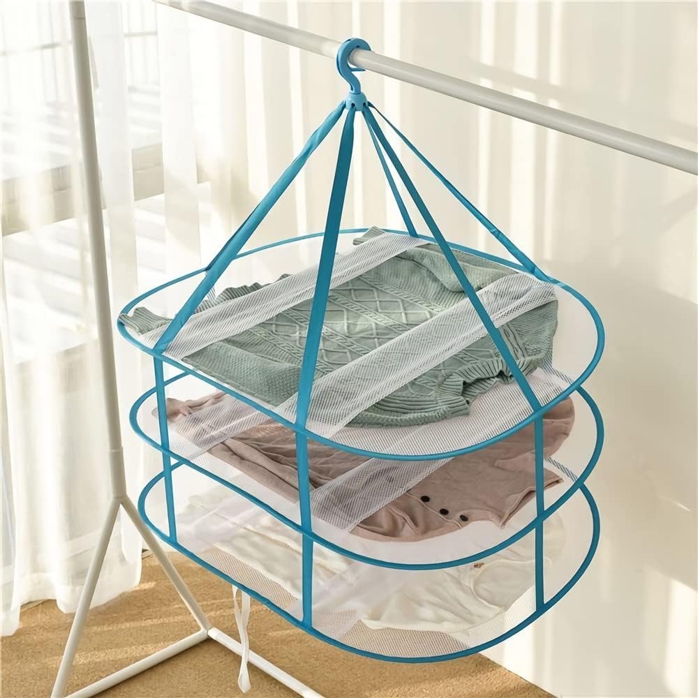 Large Size Sweater Hanging Dryer, 3 Tier Folding Drying Rack, Lay Flat to Dry Mesh Clothes Hanger for Sweater, Delicates and Swimsuit(30.3X24.4X30.7 in/1PCS)