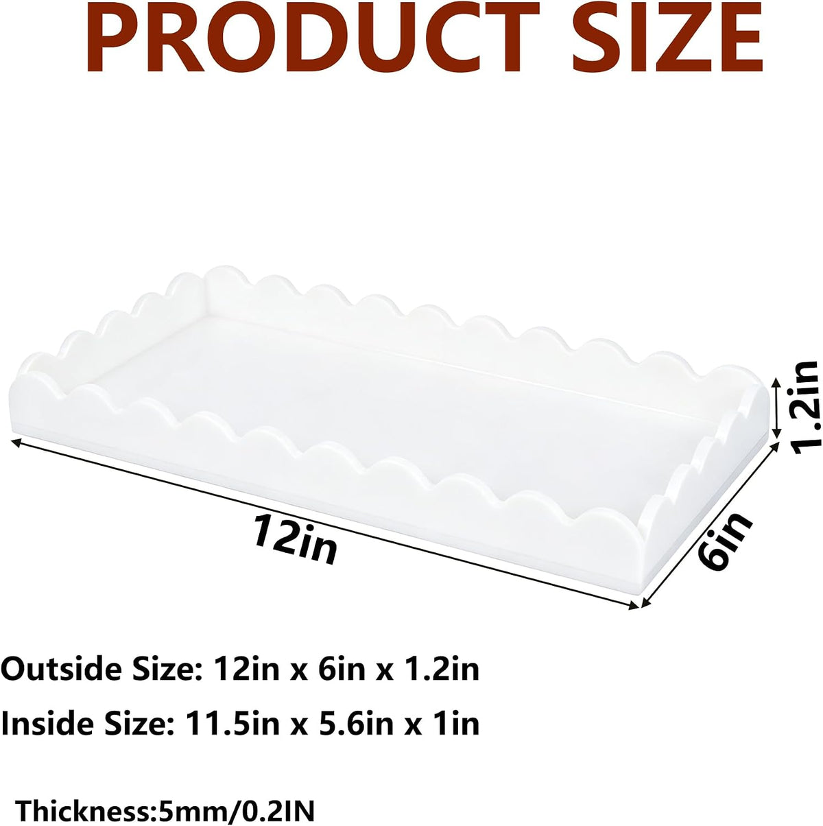 White Scalloped Acrylic Tray 5mm Thicken for Vanity Makeup,Perfume,Soap Dispenser,Napkin,12x6 Decorative Serving Tray for Bathroom,Toilet Tank, Sink Countertop,Coffee Table, Bedroom