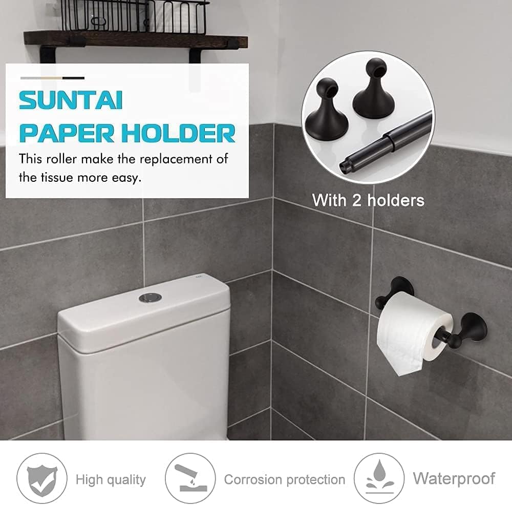8 Piece Bathroom Accessory Set(Adjustable Towel Bar, Towel Ring, Toilet Paper Holder,Towel Hook), Wall Mounted Bathroom Hardware Accessories Set,Matte Black