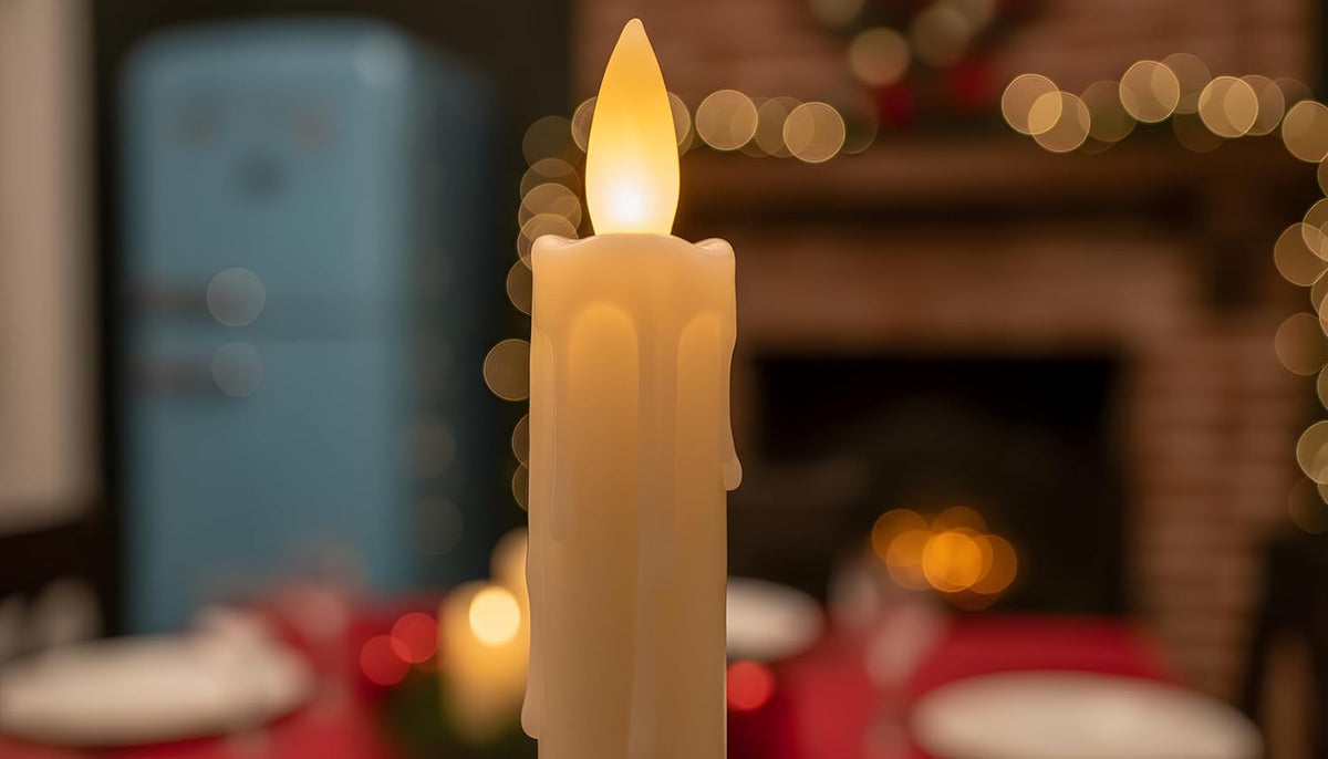 Dripping Flameless Taper Candles Flickering with Remote and Timer, 3D Moving Flame Taper Candle Battery Operated to 400 Hours, 9 Inch Window Candles. (Ivory, 9in)