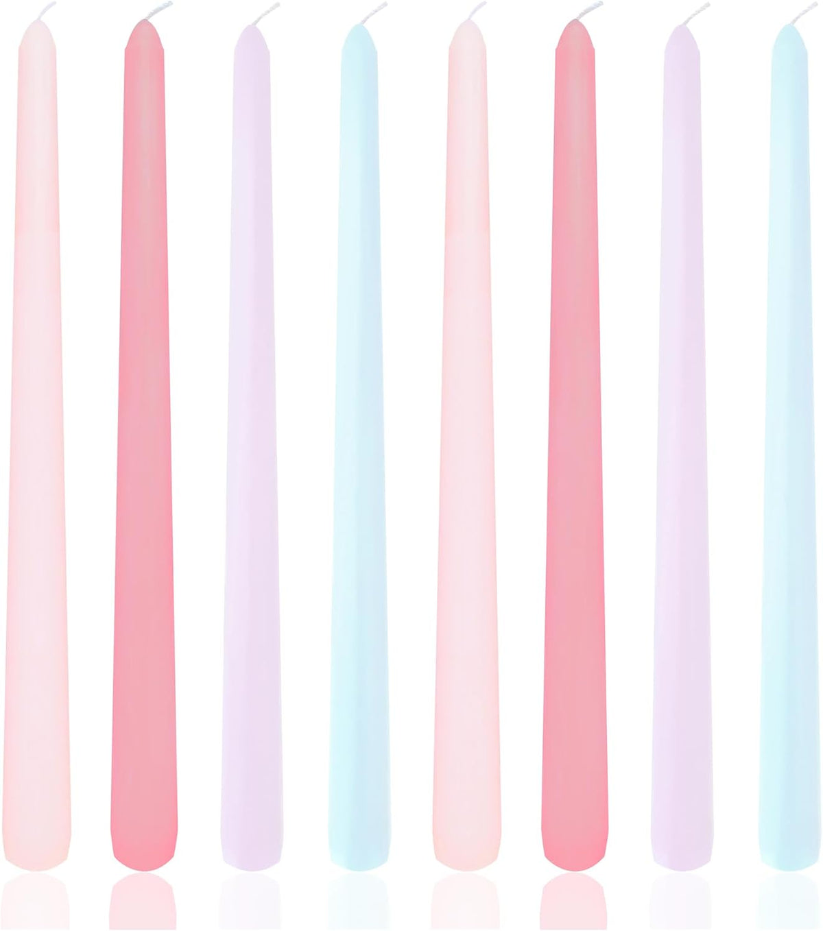 10 Inch Taper Candles, 8 Pack Unscented Dripless Pink Purple Blue Candlesticks for Birthday, Wedding, Dinner, Party, Shower