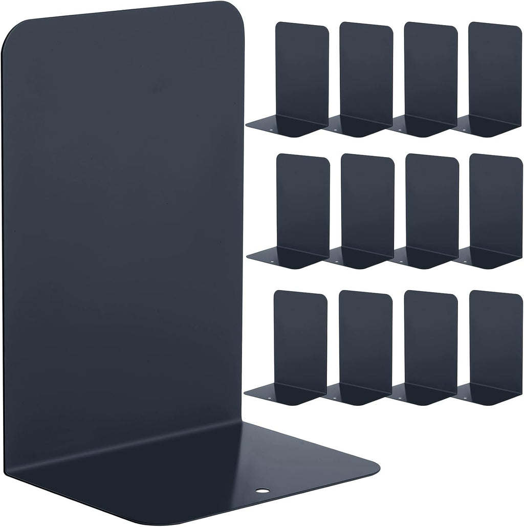 Beeveer 6 Pairs Metal Bookends for Shelves Office Library, Black
